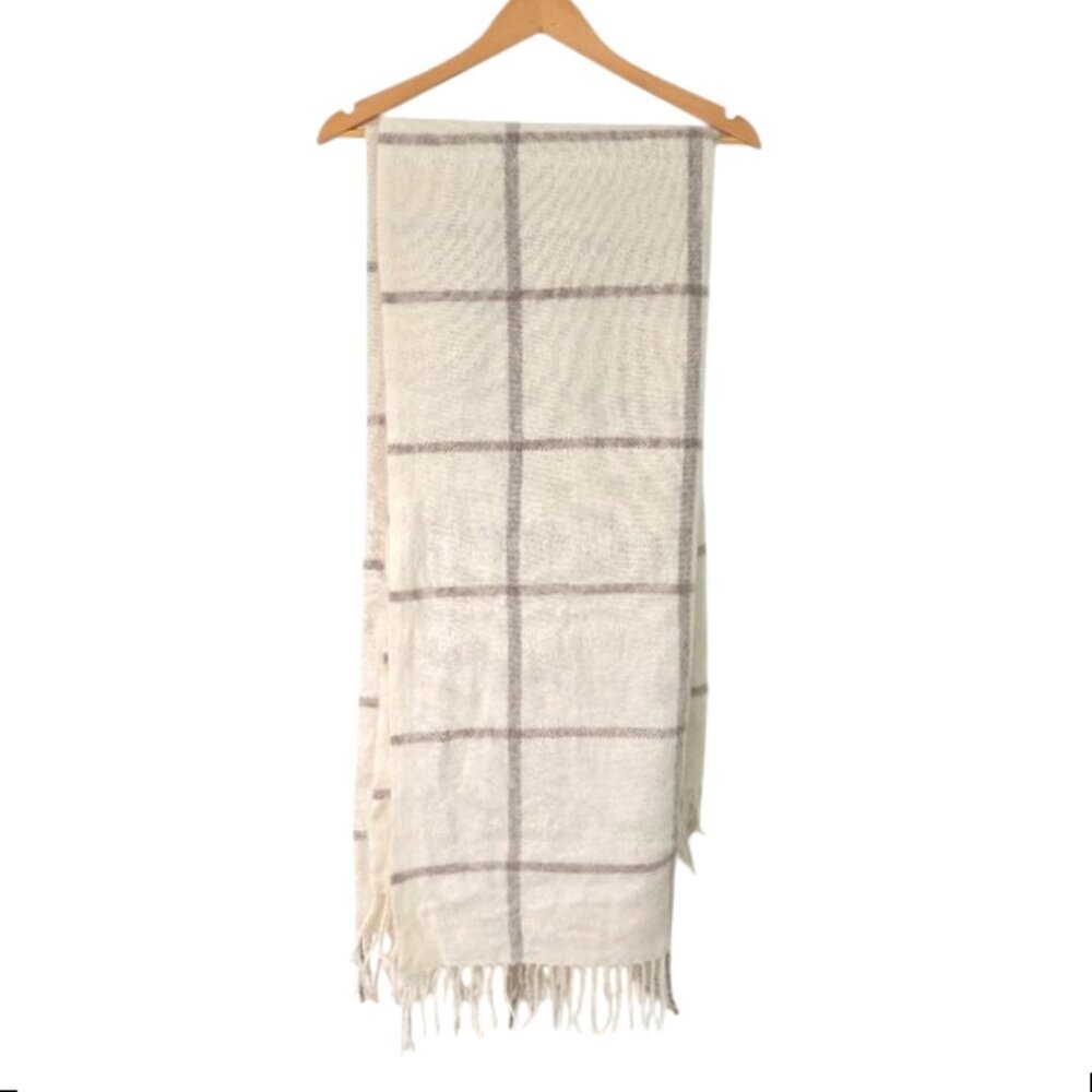 Vintage Barker Textiles 100% Wool Cream Plaid Throw Blanket 70"x56"